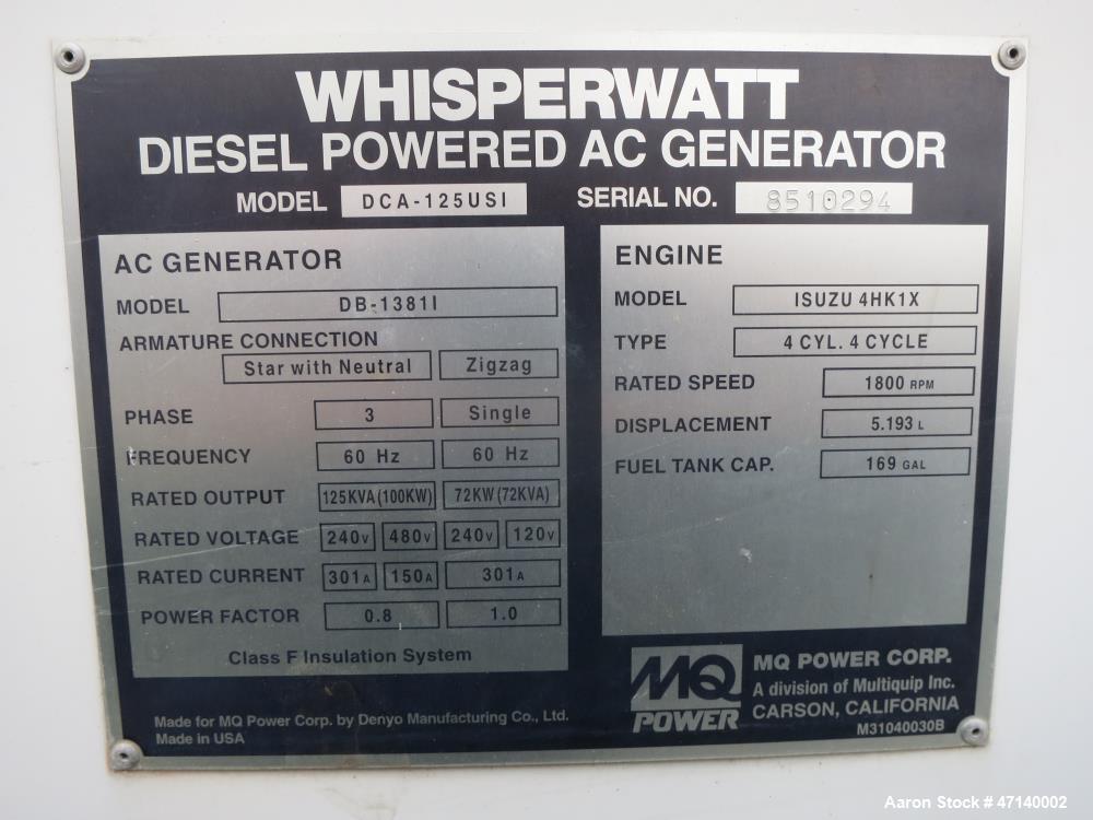 Used- Multiquip MQ Power WhisperWatt DCA-125USI 110 kW trailered generator