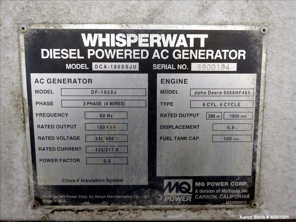 Used- Multiquip MQ Power WhisperWatt 158 kW Portable Generator DCA-180SSJU