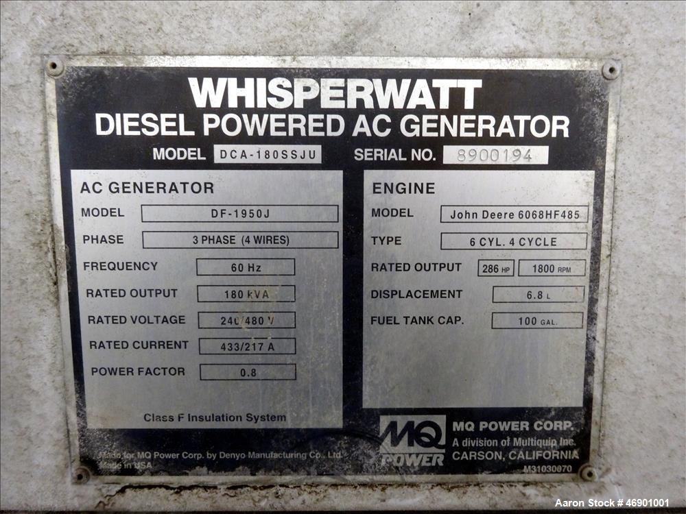 Used Multiquip MQ Power WhisperWatt 158 kW Portable Generator DCA-180SSJU