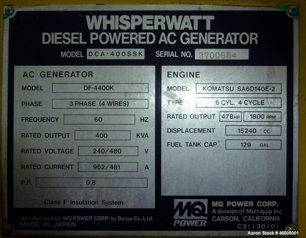 Used- MQ Power / Multiquip 352 kW Portable Diesel Generator