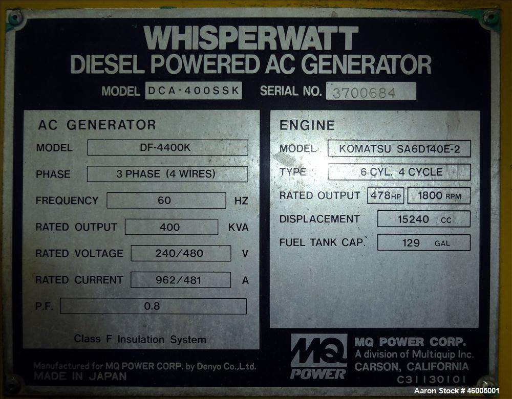 Used MQ Power / Multiquip 352 kW Portable Diesel Generator