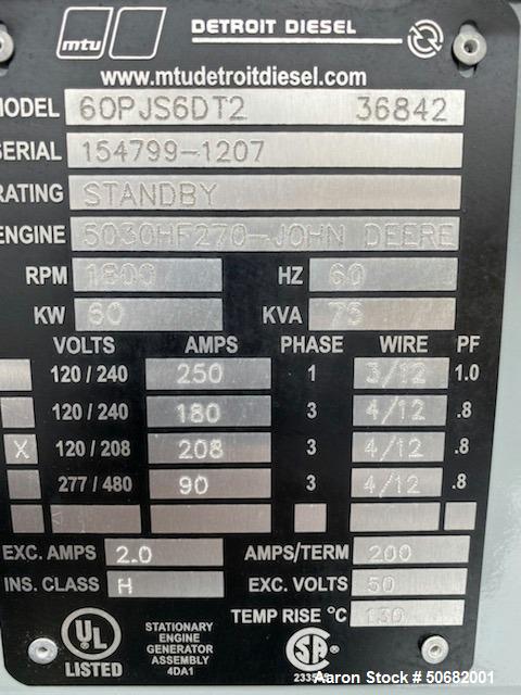 Used MTU / Detroit Diesel 60 kW Standby Diesel Generator Set, Model 60PJS6DT2