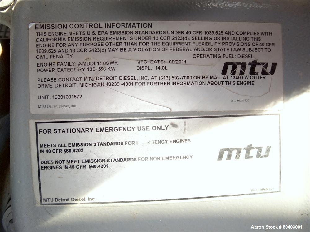 Used MTU 250kW Prime / Standby Diesel Generator Set, Model DP00250D65SRAH1574