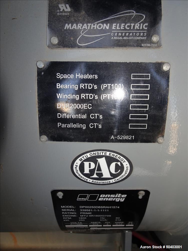 Used MTU 250kW Prime / Standby Diesel Generator Set, Model DP00250D65SRAH1574