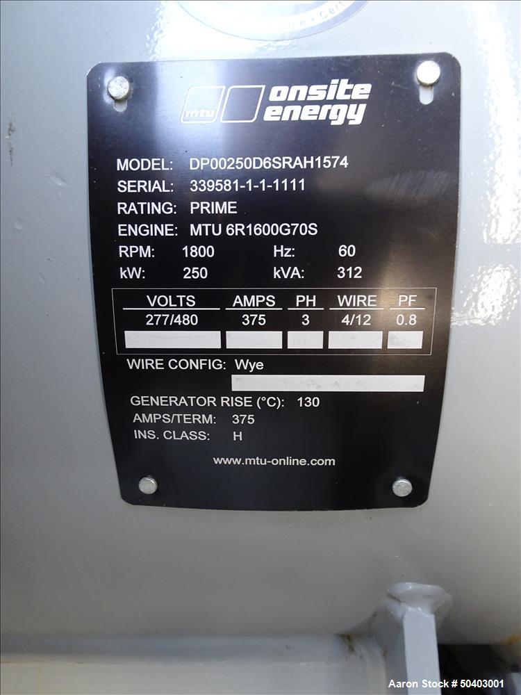 Used MTU 250kW Prime / Standby Diesel Generator Set, Model DP00250D65SRAH1574