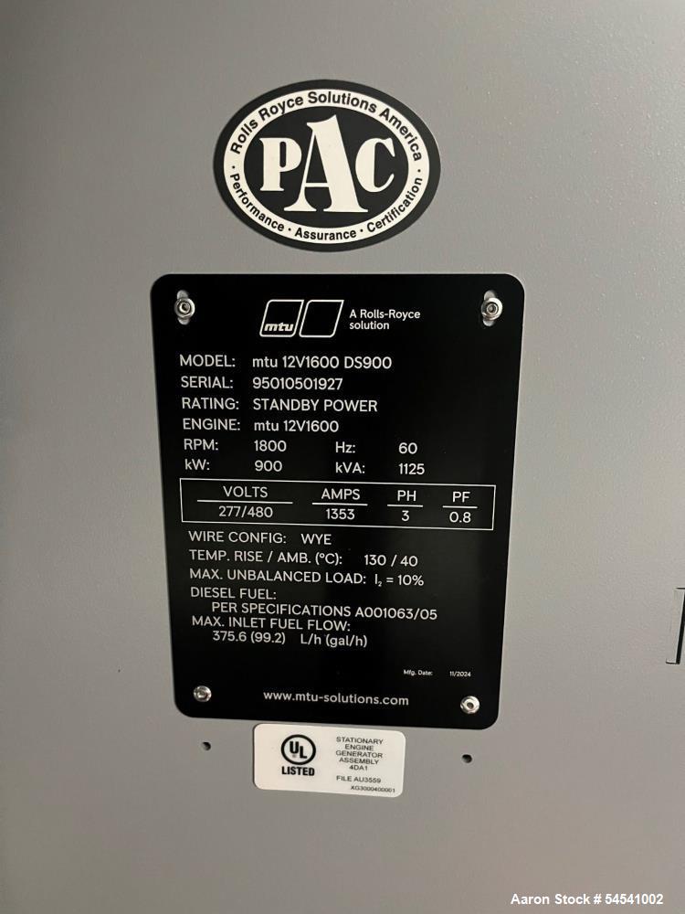 Rolls-Royce MTU DS900 Diesel Generator – 900 kW Emergency Power System – Unused