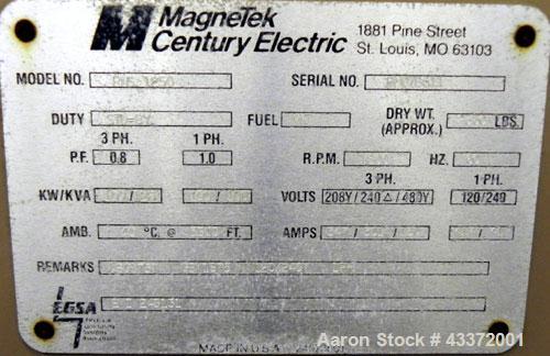 Used Magnetek 100 kW standby natural gas generator set, model RNS 1250 SN-PM078611. Ford model LSG-8751-6007-ZA engine SN-04053 L-28-RA. 3/60/208/240/480V or 1/60/120/240V. Main-line circuit breaker....