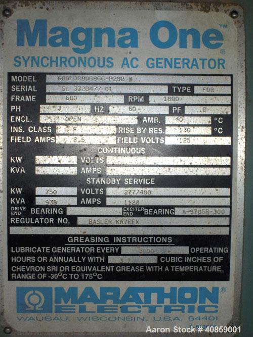 Used Detroit Diesel 750 kW diesel generator set. Detroit Diesel 16V92T engine, 1095 brake horsepower, serial #16VF006868. Marathon Electric Magna One 3/60/277/480V, 1800 rpm, model 680FDR8068GG-P282W...
