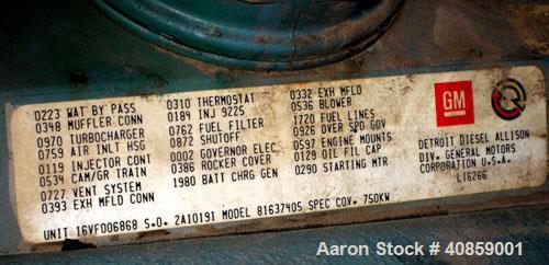 Used Detroit Diesel 750 kW diesel generator set. Detroit Diesel 16V92T engine, 1095 brake horsepower, serial #16VF006868. Marathon Electric Magna One 3/60/277/480V, 1800 rpm, model 680FDR8068GG-P282W...