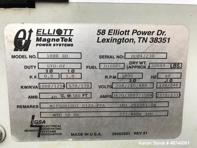 Used Mitsubishi Generator 1000 KW, Model 1000RD.