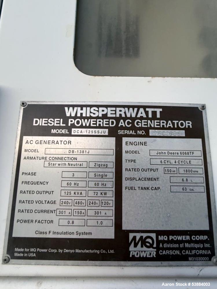 Used Multiquip Diesel  DCA-125SSJU Trailerized Generator – 72 kW, 3-Phase, 240/480V