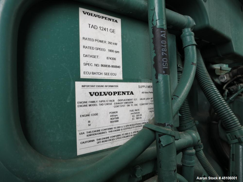 Used GMI/Volvo 350 kW standby portable diesel generator set, SN-1061013. Volvo Penta TAD 1241 GE engine rated 526 hp at 1800 RPM SN-868836. Stamford Newage alternator model 01161859, SN-0135396/02.  ...