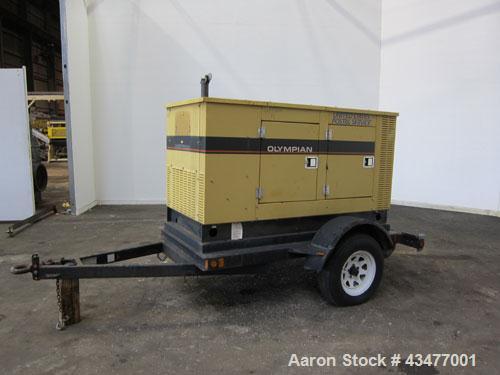 Used Olympian / Generac 20 kW trailered portable diesel generator set, model 94A-04230. 3/60/ 120/240V. 1370 hours. Year 1994.