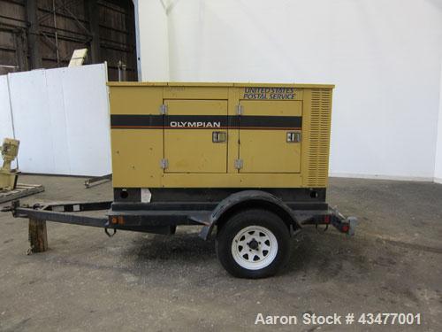 Used Olympian / Generac 20 kW trailered portable diesel generator set, model 94A-04230. 3/60/ 120/240V. 1370 hours. Year 1994.