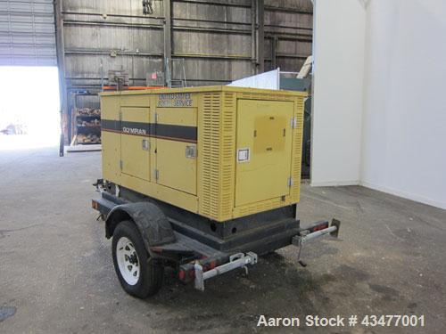 Used Olympian / Generac 20 kW trailered portable diesel generator set, model 94A-04230. 3/60/ 120/240V. 1370 hours. Year 1994.