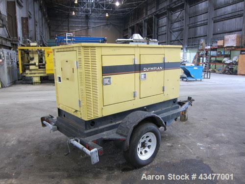 Used Olympian / Generac 20 kW trailered portable diesel generator set, model 94A-04230. 3/60/ 120/240V. 1370 hours. Year 1994.