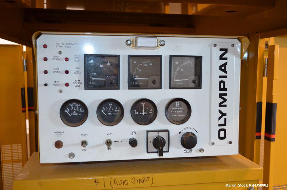 Used CAT / Olympian 100 kW Natural Gas Generator Set, Model 97A02875-S, Serial #2035166. Generac 7.4 liter engine. 3/60/120/208V. 400 Amp main-line circuit breaker. Weather enclosure, 186 hours, year...