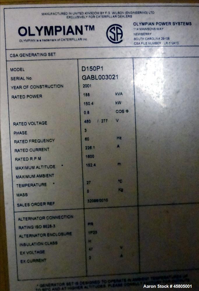 Used- Caterpillar / Olympian 150 kW diesel generator set