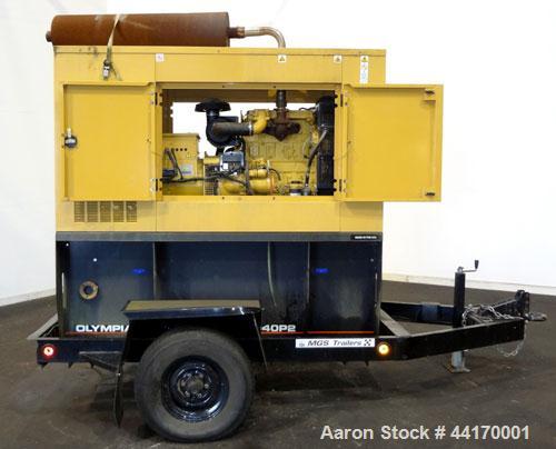 Used Cat / Olympian 40kW Standby (36kW prime) Trailered Diesel Generator Set, Model D40P2, SN-OLY00000PNPF02914. Perkins engine rated 75 HP @ 1800 RPM. 3/60/120/208V. 12 lead reconnectable. 150 Amp m...
