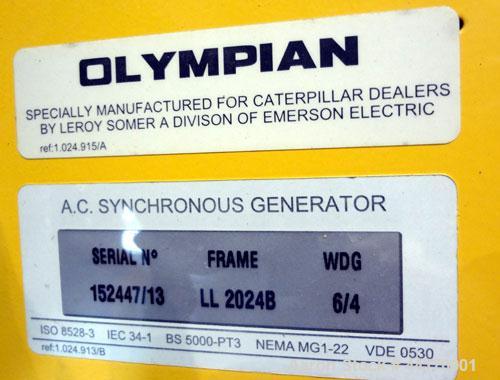 Used Cat / Olympian 40kW Standby (36kW prime) Trailered Diesel Generator Set, Model D40P2, SN-OLY00000PNPF02914. Perkins engine rated 75 HP @ 1800 RPM. 3/60/120/208V. 12 lead reconnectable. 150 Amp m...