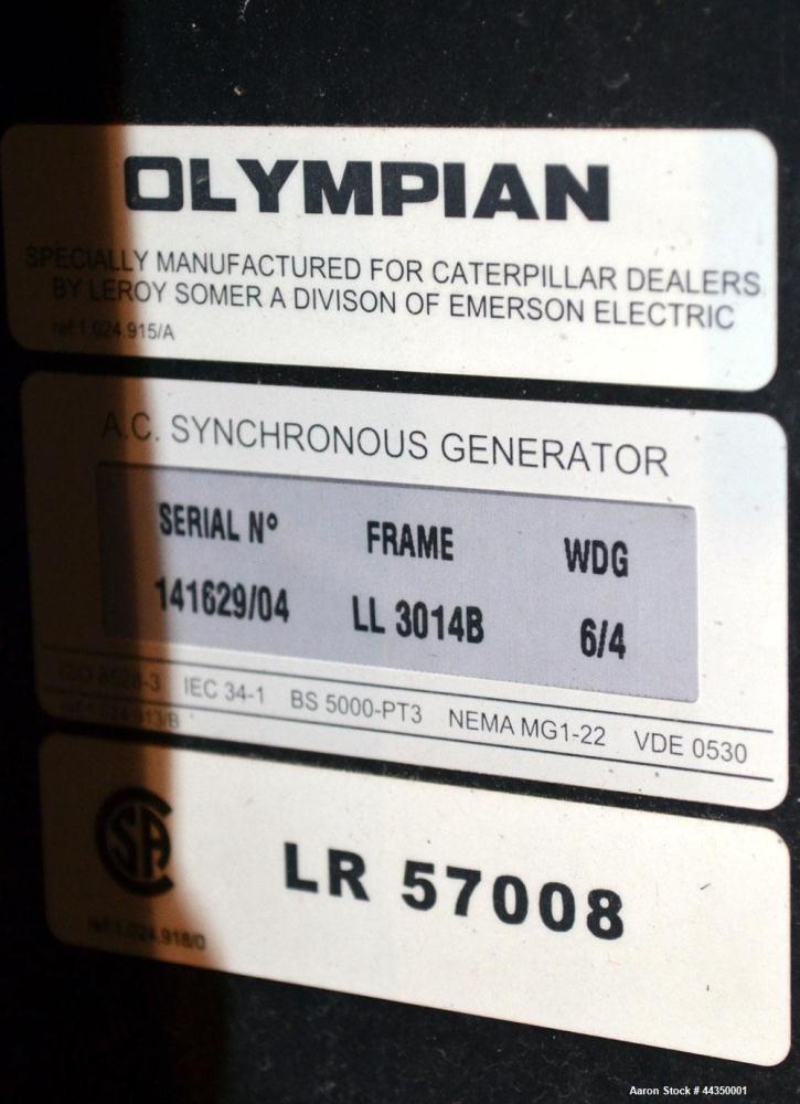 Used Caterpillar / Olympian 100 kW standby (85kW prime) natural gas generator set, model G100F3, SN- OLY00000HNFC00829. Ford model WSG1068 engine rated 162.7 HP @ 1800 RPM. 3/60/120/208V, reconnectab...