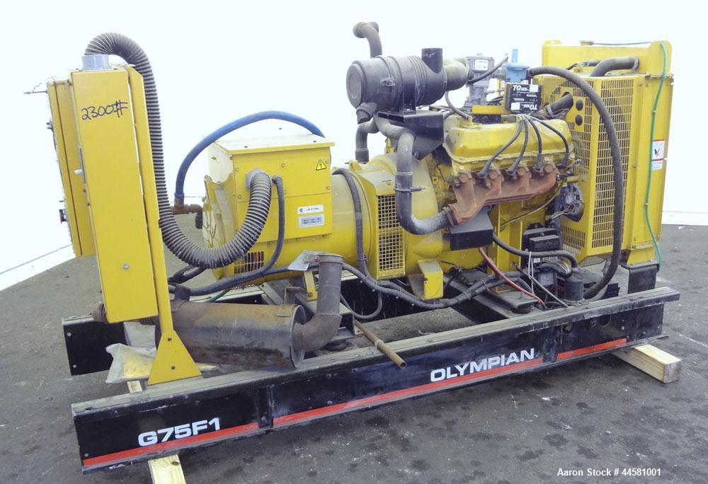Used CAT / Olympian 70 kW natural gas generator set. Model G75F1, SN-F1729H/001. 3/60/120/208V reconnectable to other voltages. 250 Amp main-line circuit breaker. Muffler ships loose. 25 hrs. Year 20...