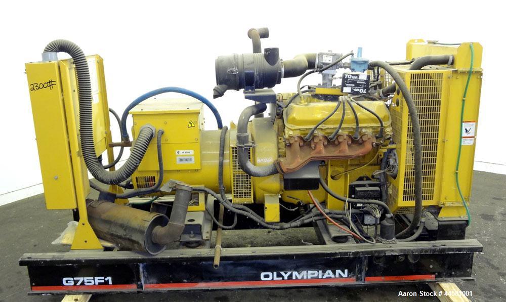 Used CAT / Olympian 70 kW natural gas generator set. Model G75F1, SN-F1729H/001. 3/60/120/208V reconnectable to other voltages. 250 Amp main-line circuit breaker. Muffler ships loose. 25 hrs. Year 20...