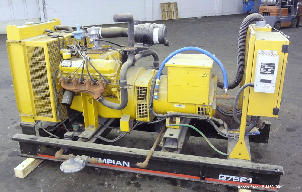 Used CAT / Olympian 70 kW natural gas generator set. Model G75F1, SN-F1729H/001. 3/60/120/208V reconnectable to other voltages. 250 Amp main-line circuit breaker. Muffler ships loose. 25 hrs. Year 20...