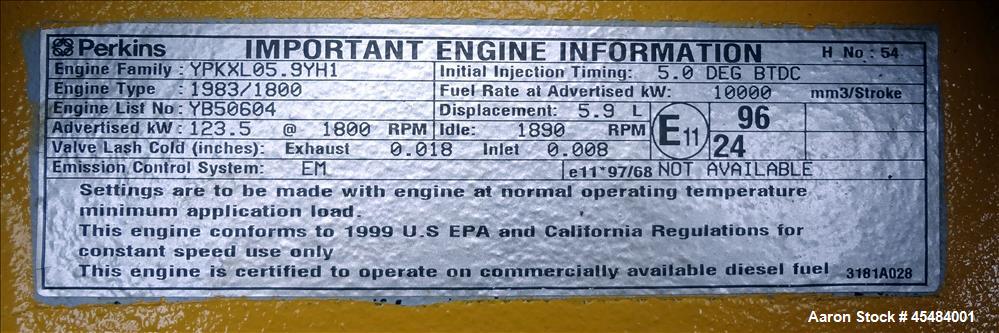 Used Caterpillar / Olympian XQ105 105 kW Diesel Generator. Perkins Engine.