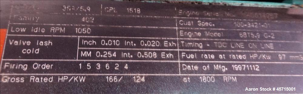 Used Cummins 100 kW standby (90 kW prime) diesel generator set, model 100DGDB,