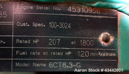 Used Cummins Onan 125 kW diesel generator set.Cummins model 125DGEA SN0B960598871.Cummins 6CT8.3-G engine rated 207 HP at 1800 RPM SN-45310956. 3/60/277/480V. 225 Amp main-line circuit breaker. Weath...