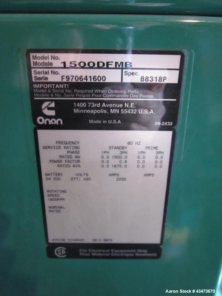 Used Cummins 1500 kW diesel generator model 1500DFMB. Cummins KTTA50-G2 engine