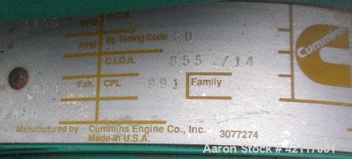 Used Cummins Onan 350 kW standby (315 kW prime) diesel generator set, model 350 DFCC, unit serial #L950594172. Cummins NTA855-G3 engine serial #11791412, rated 535 HP @ 1800 RPM, turbocharged and aft...