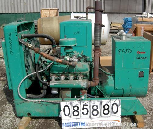 Used Onan 60 KW Natural Gas Generator Set, Model 60 OEN-15/30100D, 3/60/277/480 Volt, 1800 RPM (can be wired 1/120/240 Volt). Mounted on a carbon steel frame. 1716 hours.