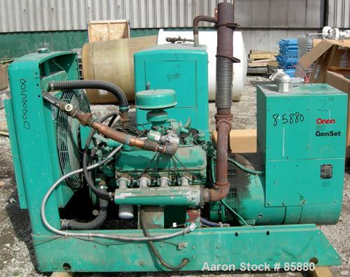 Used Onan 60 KW Natural Gas Generator Set, Model 60 OEN-15/30100D, 3/60/277/480 Volt, 1800 RPM (can be wired 1/120/240 Volt). Mounted on a carbon steel frame. 1716 hours.