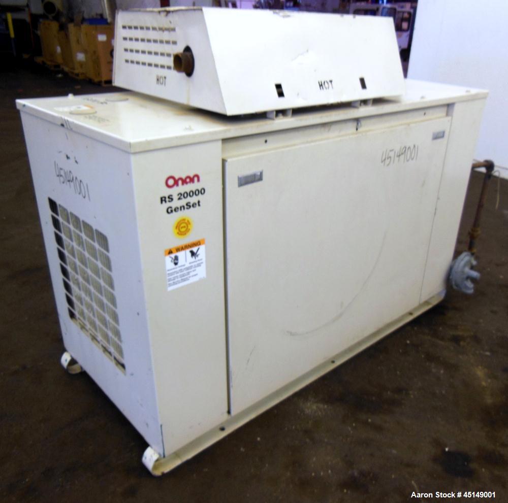 Used Cummins Onan 20kW RS 20000 natural gas generator set, model 20GGDB-4378, SN-G040675187. Ford LRG425 engine, SN-1309583. 1/60/240V. Weather enclosure. 135 hours. Yr 2004. Passed load test 6/27/13