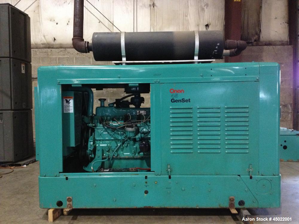 Used Onan Backup Generator, 45 kw, transfer switch 225A, heavy duty Ford 6 cyl engine CSG-6491-6005, in outdoor enclosure, set for propane, manufactured 1990.