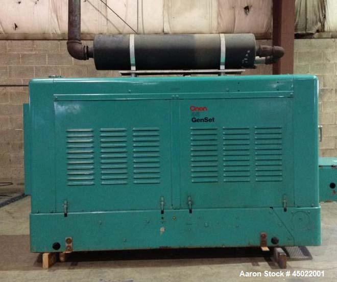 Used Onan Backup Generator, 45 kw, transfer switch 225A, heavy duty Ford 6 cyl engine CSG-6491-6005, in outdoor enclosure, set for propane, manufactured 1990.