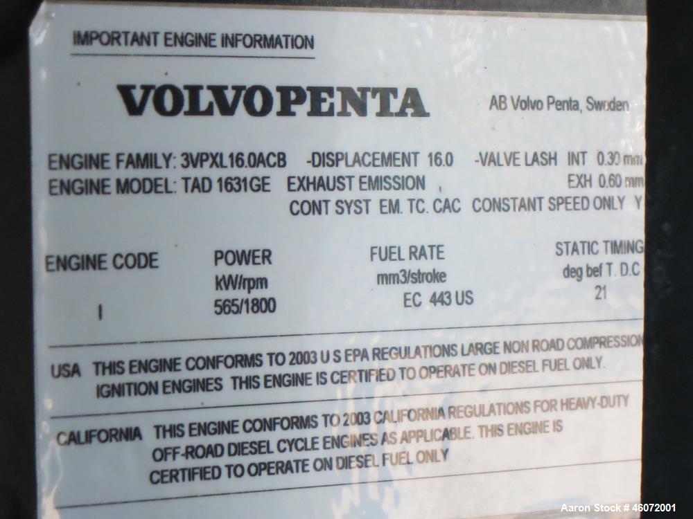 Used SDMO / Volvo 500 kW diesel generator. Volvo TAD163IGE engine.