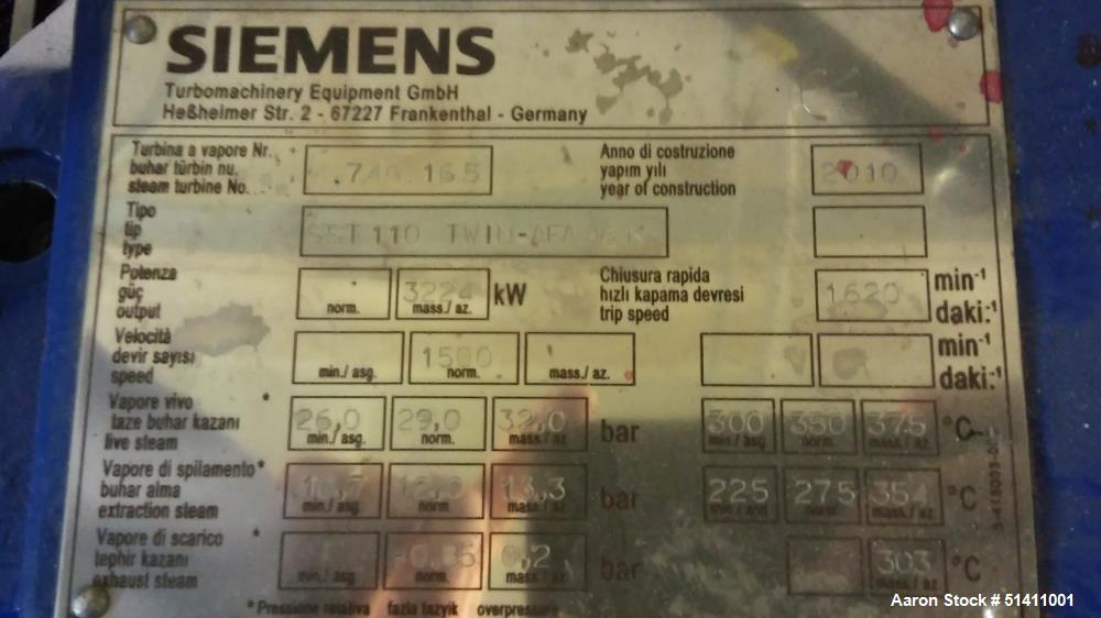 Used Siemens Steam Turbine 3 MW
