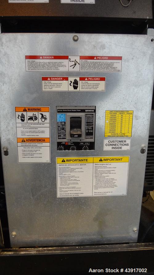 Used Siemens 150 kW Natural Gas Generator, Model T15068KNSY, SN-6065578. 3//60/277/480V. Generac WSG1068 engine 2010 EPA certified. 250 Amp main-line circuit breaker. Sound attenuated enclosure. 10 h...