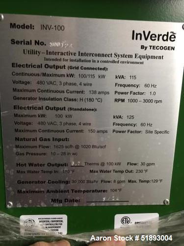 Tecogen Inverde INV-100 Natural Gas Cogeneration