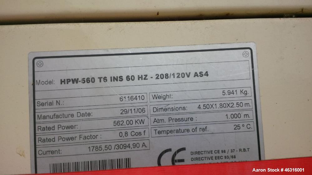 Used Triton / Perkins 562 kW diesel generator. Perkins series 2800 engine