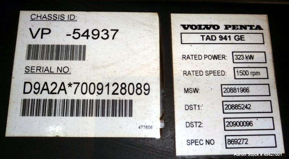 Used Volvo / Triton 300 kW diesel generator. Volvo TAD941GE engine.