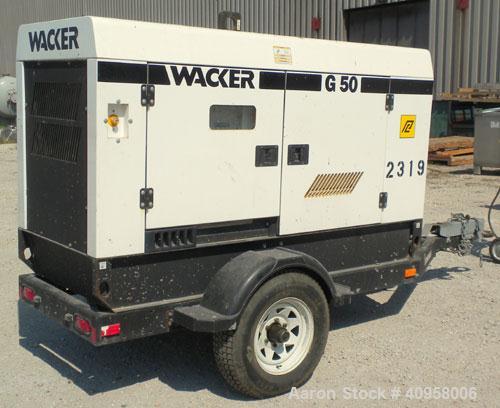 Used Wacker G50 Mobile Diesel Generator Set, 42 kW standby, 38 kW prime. Wacker serial# 5534556. John Deere model 4045DF270D engine, serial# PE40450415845 . Marathon Magnaplus generator end 3/60/208/...