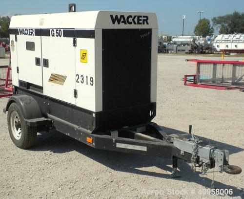 Used Wacker G50 Mobile Diesel Generator Set, 42 kW standby, 38 kW prime. Wacker serial# 5534556. John Deere model 4045DF270D engine, serial# PE40450415845 . Marathon Magnaplus generator end 3/60/208/...