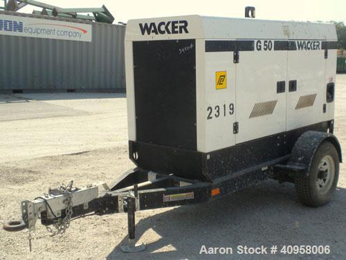 Used Wacker G50 Mobile Diesel Generator Set, 42 kW standby, 38 kW prime. Wacker serial# 5534556. John Deere model 4045DF270D engine, serial# PE40450415845 . Marathon Magnaplus generator end 3/60/208/...