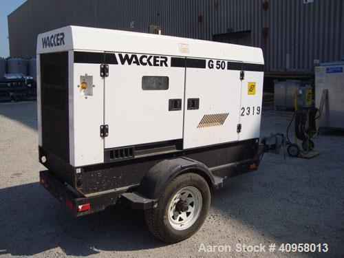 Used Wacker G50 Mobile Diesel Generator Set, 42 kW standby, 38 kW prime. John Deere model 4045DF270D engine, serial #PE40450415845. Marathon Magnaplus generator end 3/60/208/240/460/480V also rated 1...