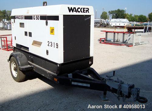 Used Wacker G50 Mobile Diesel Generator Set, 42 kW standby, 38 kW prime. John Deere model 4045DF270D engine, serial #PE40450415845. Marathon Magnaplus generator end 3/60/208/240/460/480V also rated 1...