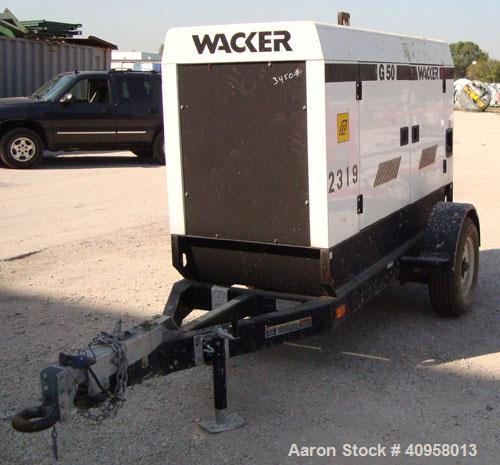 Used Wacker G50 Mobile Diesel Generator Set, 42 kW standby, 38 kW prime. John Deere model 4045DF270D engine, serial #PE40450415845. Marathon Magnaplus generator end 3/60/208/240/460/480V also rated 1...